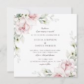 Floral Square | Waterverf Roze rozen Kaart (Voorkant)