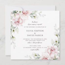 Floral Square | Waterverf Roze rozen Kaart