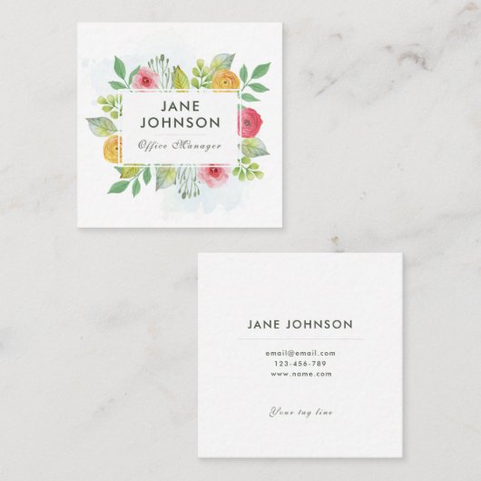 Floral Square Waterverf Visitekaartjes 2 (Voorkant / Achterkant)