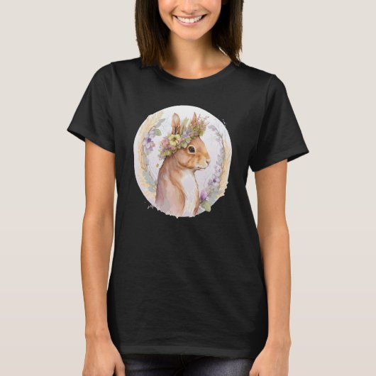 Floral Squirrel Flower Crown Watercolor Animal T-shirt (Voorkant)