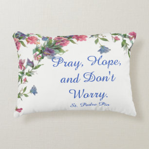 Floral St. Padre Pio Quote Pray Hope Worry Decoratief Kussen