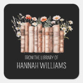 Floral Stack Book From the Library of Bookplate Vierkante Sticker (Voorkant)