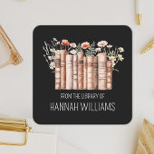 Floral Stack Book From the Library of Bookplate Vierkante Sticker