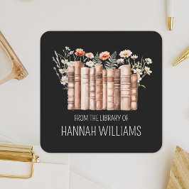 Floral Stack Book From the Library of Bookplate Vierkante Sticker