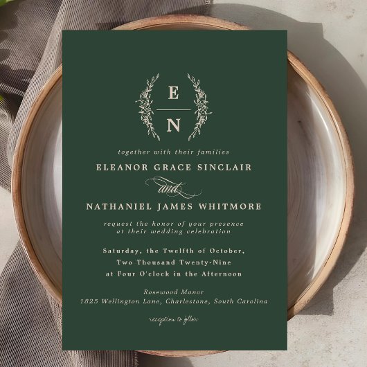 Floral Stacked Initialen bruiloft monogram Kaart