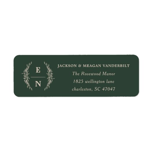 Floral Stacked Initialen Monogram Retouradres Etiket (Voorkant)