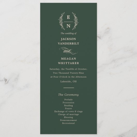 Floral Stacked Monogram Initialen bruiloft Programmakaart (Voorkant)