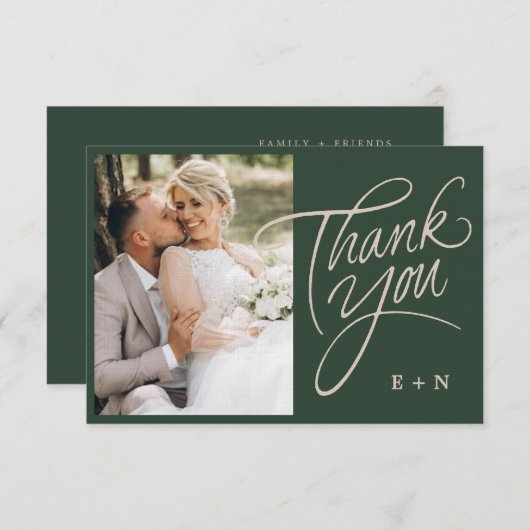 Floral Stacked Monogram Initialen Script Wedding Bedankkaart (Voorkant / Achterkant)