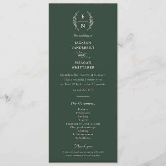 Floral Stacked Monogram Initialen Trouwprogramma's Programmakaart (Voorkant)