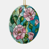 Floral Stained Glass Effect Pink Flowers Botanical Keramisch Ornament (Rechts)