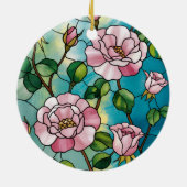 Floral Stained Glass Effect Pink Flowers Botanical Keramisch Ornament (Achterkant)