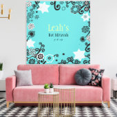 Floral Star Aqua Bat Mitzvah Inlogbord Canvas Afdruk (Insitu (Woonkamer))