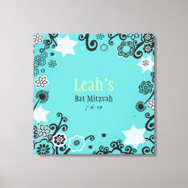 Floral Star Aqua Bat Mitzvah Inlogbord Canvas Afdruk