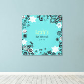 Floral Star Aqua Bat Mitzvah Inlogbord Canvas Afdruk (Insitu (Houten vloer))