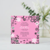 Floral Star Bat Mitzvah Invitation Roze Kaart (Staand voorkant)