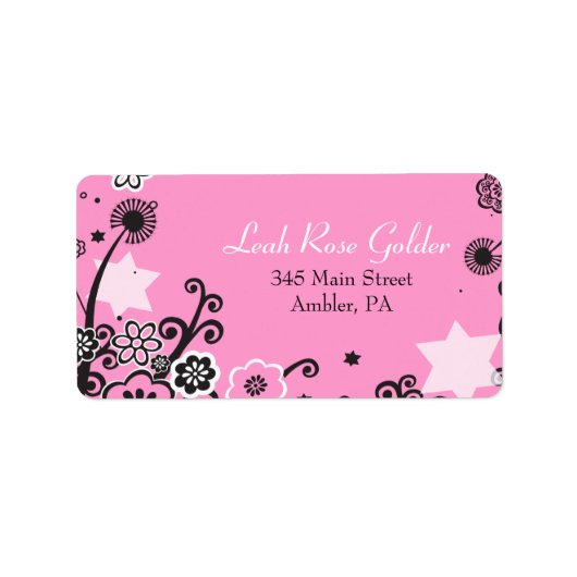 Floral Star Bat Mitzvah Roze Adres Etiket (Voorkant)