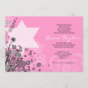 Floral Star Jewish Baby Noaming Invitation Hebreeu Kaart
