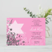 Floral Star van David Bat Mitzvah Kaart (Staand voorkant)