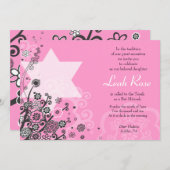 Floral Star van David Bat Mitzvah Kaart (Voorkant / Achterkant)