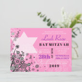 Floral Star van David Bat Mitzvah Kaart (Staand voorkant)