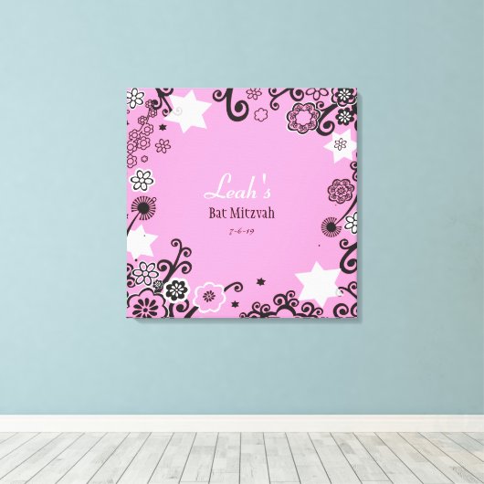 Floral Star van David Bat Mitzvah Sign-In Board Canvas Afdruk (Insitu (Houten vloer))