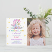 Floral Stars Unicorns Verjaardag Uitnodigingen fot (Staand voorkant)