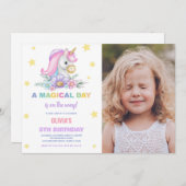 Floral Stars Unicorns Verjaardag Uitnodigingen fot (Voorkant / Achterkant)