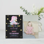 Floral Stars Unicorns Verjaardag Uitnodigingen fot (Staand voorkant)