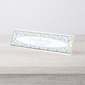 Floral Station Blue Yellow Flowers Desk Sign. Bureau Naambordje (Voorkant)