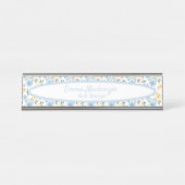 Floral Station Blue Yellow Flowers Desk Sign. Bureau Naambordje (Voorkant)
