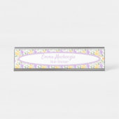 Floral Station Paars Yellow Flowers Desk Sign. Bureau Naambordje (Voorkant)