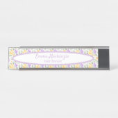 Floral Station Paars Yellow Flowers Desk Sign. Bureau Naambordje (Voorkant)