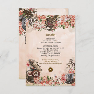 Floral Steampunk Bruiloft Receptie Invoegen Kaart