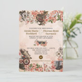 Floral Steampunk bruiloft uitnodiging (Staand voorkant)