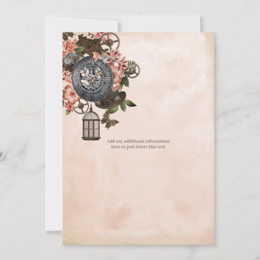 Floral Steampunk bruiloft uitnodiging (Achterkant)