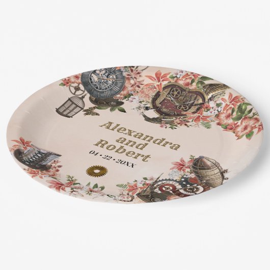 Floral Steampunk Papieren Bordje (Gekanteld)