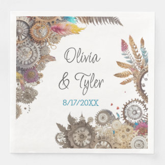 Floral Steampunk trouwdatum en namen Servet