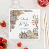 Floral Steampunk trouwdatum en namen Servet (Insitu)