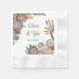 Floral Steampunk trouwdatum en namen Servet