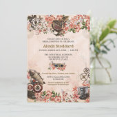 Floral Steampunk Vrijgezellenfeest Kaart (Staand voorkant)
