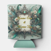 Floral Steampunk Wedding Groen en Zilver Blikjeskoeler (Achterkant)