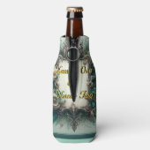 Floral Steampunk Wedding Groen en Zilver Flesjeskoeler (Fles Achterkant)