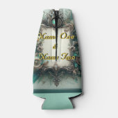 Floral Steampunk Wedding Groen en Zilver Flesjeskoeler (Achterkant)