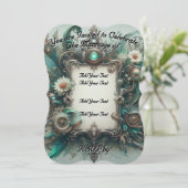 Floral Steampunk Wedding Groen en Zilver Kaart (Staand voorkant)