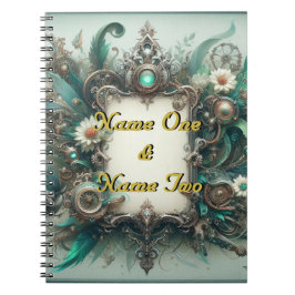 Floral Steampunk Wedding Groen en Zilver Notitieboek