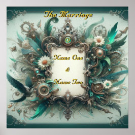 Floral Steampunk Wedding Groen en Zilver Poster