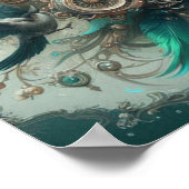 Floral Steampunk Wedding Groen en Zilver Poster (Hoek)