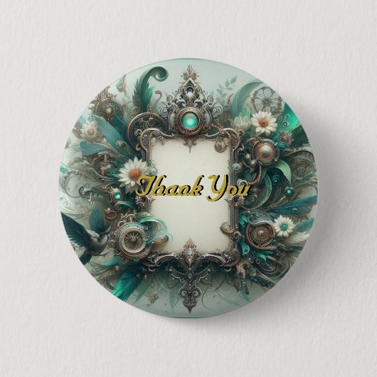 Floral Steampunk Wedding Groen en Zilver Ronde Button 5,7 Cm (Voorkant)