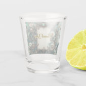 Floral Steampunk Wedding Groen en Zilver Shot Glas (Achterkant)