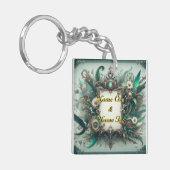 Floral Steampunk Wedding Groen en Zilver Sleutelhanger (Voorkant Links)